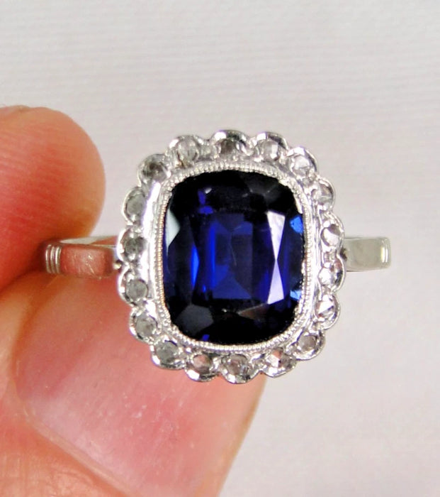 BAGUE POMPADOUR  18K PLATINE SAPHIR DIAMANTS