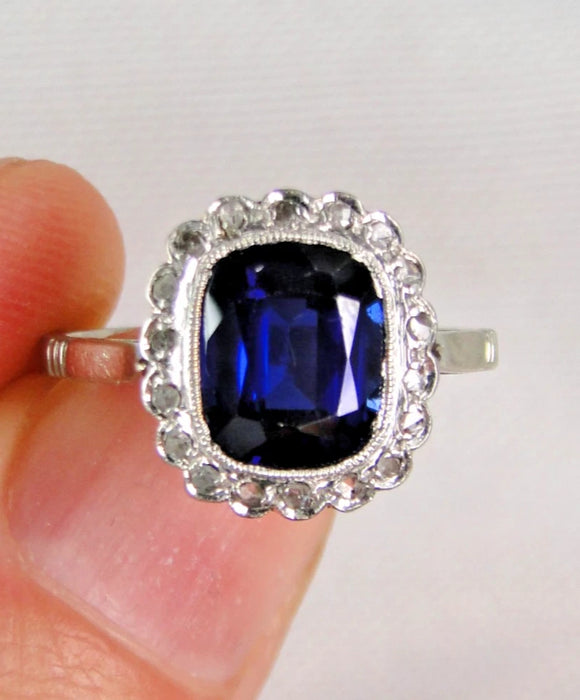 BAGUE POMPADOUR  18K PLATINE SAPHIR DIAMANTS