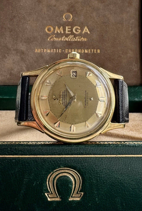 MONTRE OMEGA CONSTELLATION TARTE PAN DE LUXE 18K VINTAGE