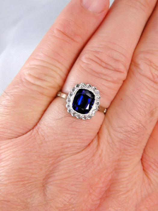 BAGUE POMPADOUR  18K PLATINE SAPHIR DIAMANTS