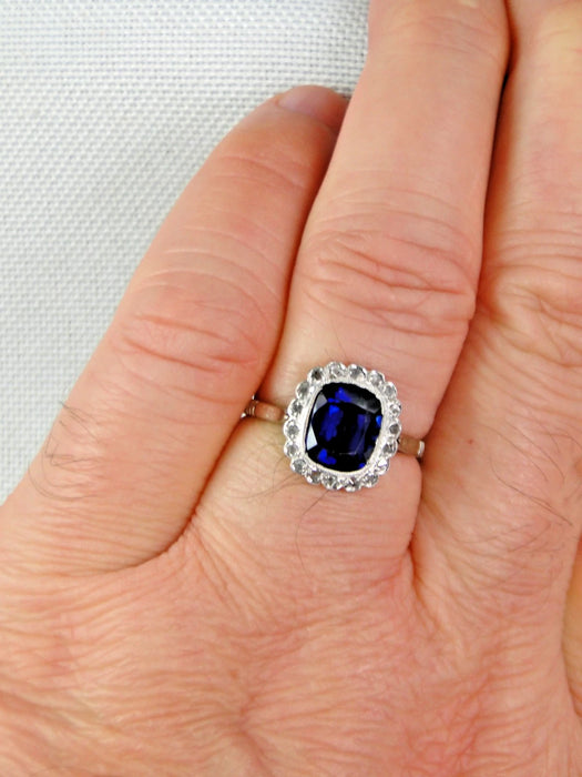 BAGUE POMPADOUR  18K PLATINE SAPHIR DIAMANTS