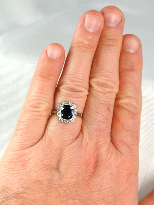 BAGUE POMPADOUR  18K PLATINE SAPHIR DIAMANTS