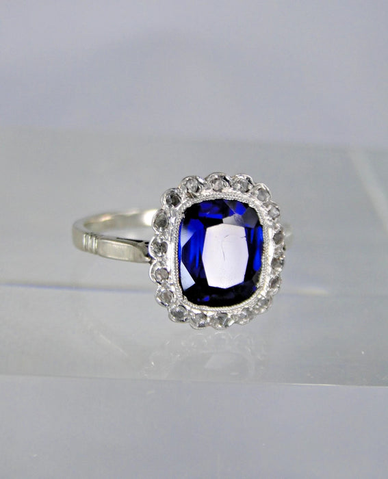 BAGUE POMPADOUR  18K PLATINE SAPHIR DIAMANTS