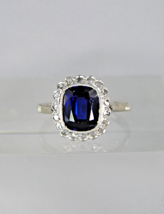 BAGUE POMPADOUR  18K PLATINE SAPHIR DIAMANTS