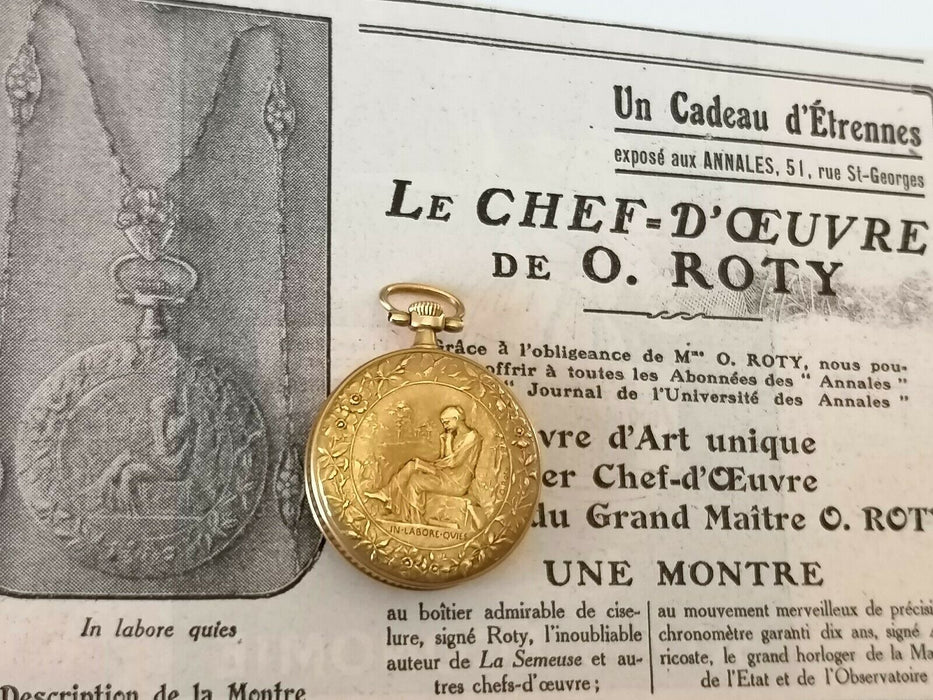 Montre à Gousset or 18 carats O. Roty "In Labore Quies"