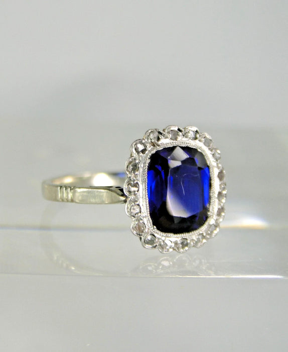 BAGUE POMPADOUR  18K PLATINE SAPHIR DIAMANTS