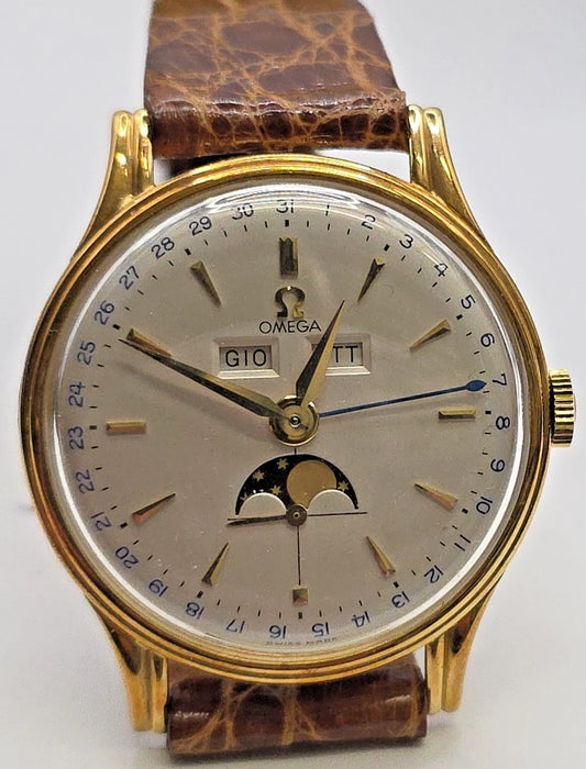 Montre Omega Cosmic Triple date 381 Fases de Lune or 18k  années 50